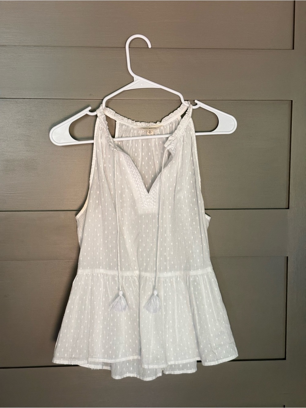 Lucky Brand White Sleeveless Peplum Swiss Dot Camisole